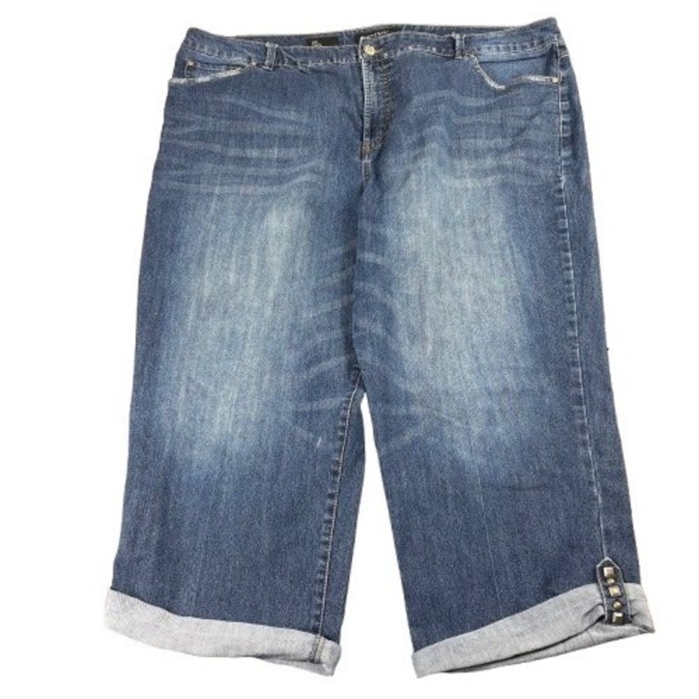 Nine West Cuffed Capri‎ Jeans Medium Wash Denim Retro Casual Plus Size 22W